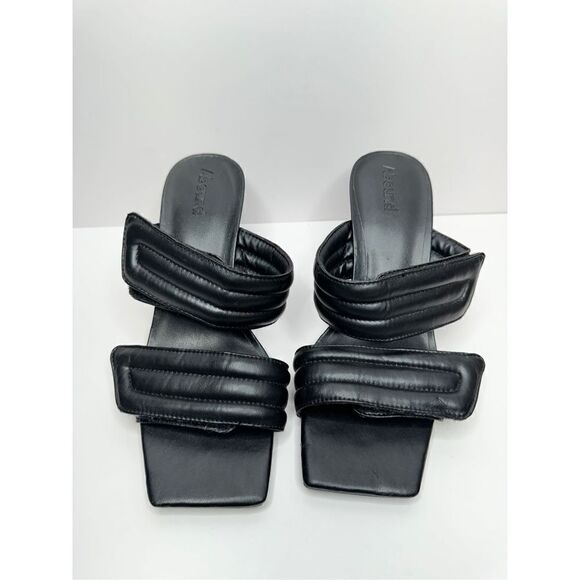 Abound Shoes Womens Size 7 Qarly Heeled Black Square Toe Slip On Sandals - Picture 4 of 8